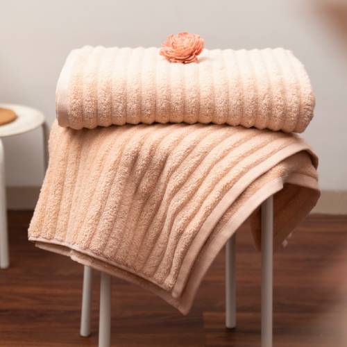 Ribbed Bath Towels-Peach
