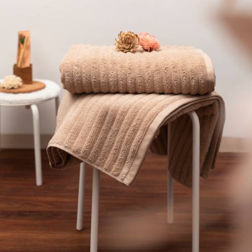 Ribbed Bath Towels-Beige